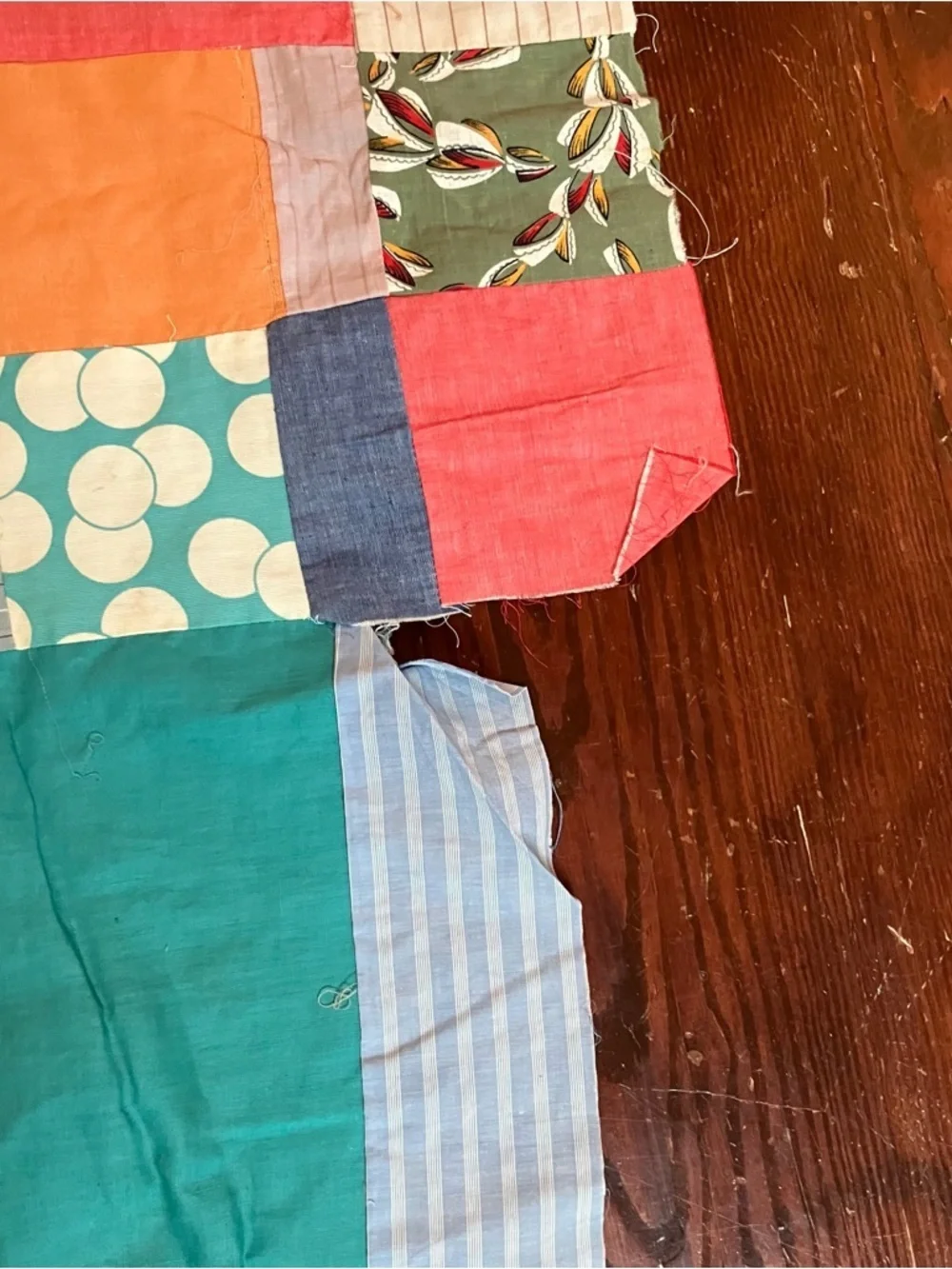VTG Handmade Hand Pieced Stitched Scrap  57x63 Quilt Top Farmhouse Cottagecore
